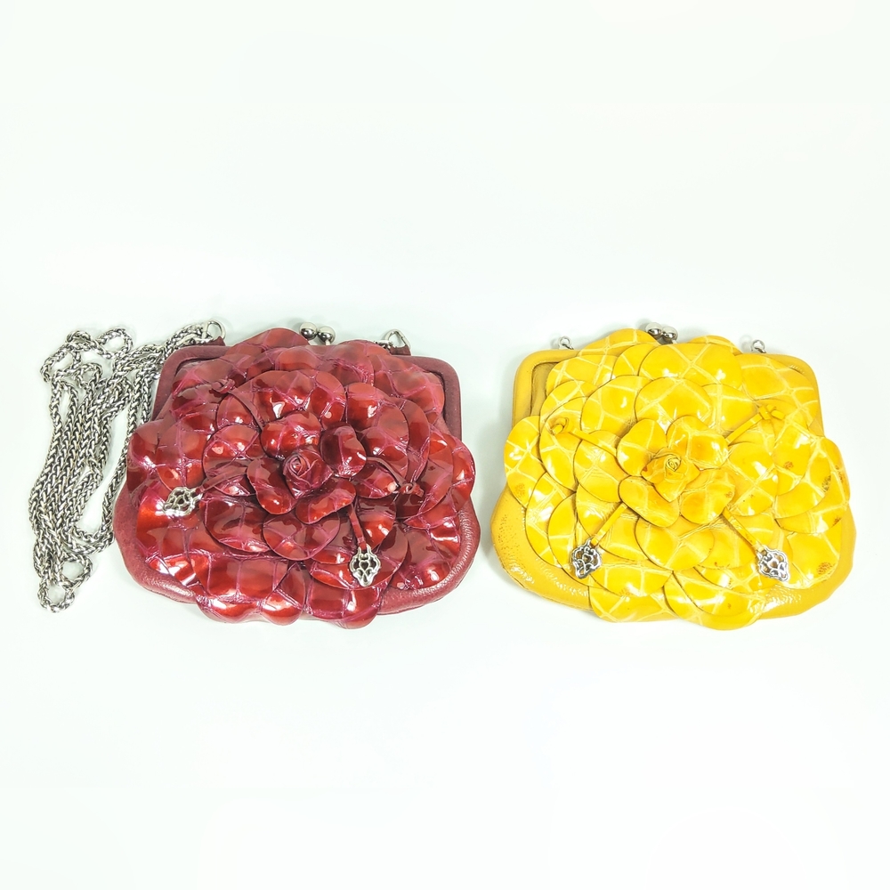 Brighton Rosalie burgundy and yellow flower crossbody change purse lot